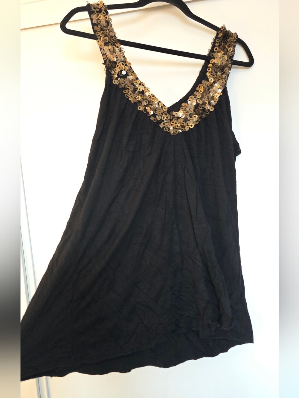 Matty M - Black V-Neck Glam Gold Sequin Embellished Blouse Top
